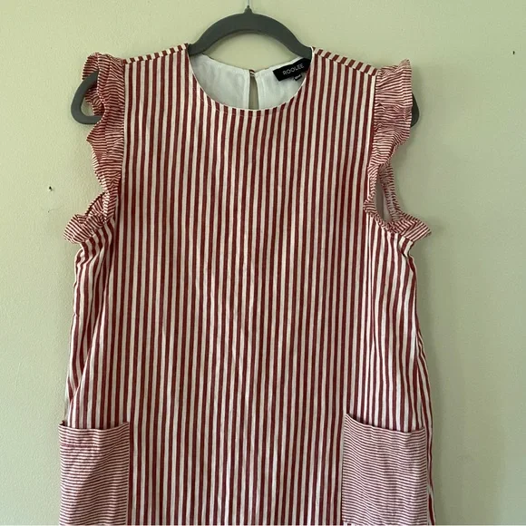 Roolee Striped Ruffled Midi Dress Size 13-14 Girls Tall Pockets Red White - Picture 3 of 9